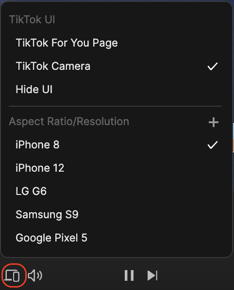 TikTok UI menu