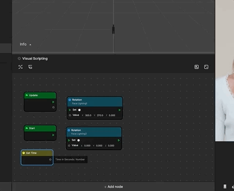 Adding Sin and Multiply Nodes to the Visual Scripting panel