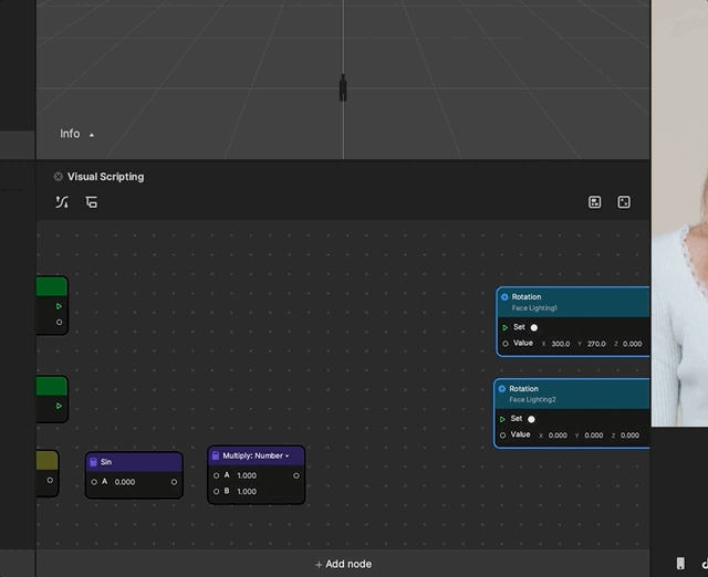 Adding Combine Nodes to the Visual Scripting panel and setting the data type to Vec3