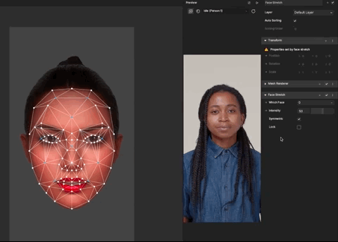 Playing with cheekbone and cheek width Face Stretch keypoints