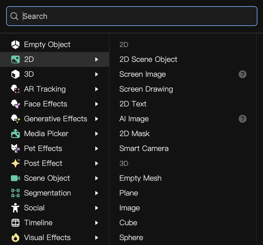 object menu in hierarchy panel