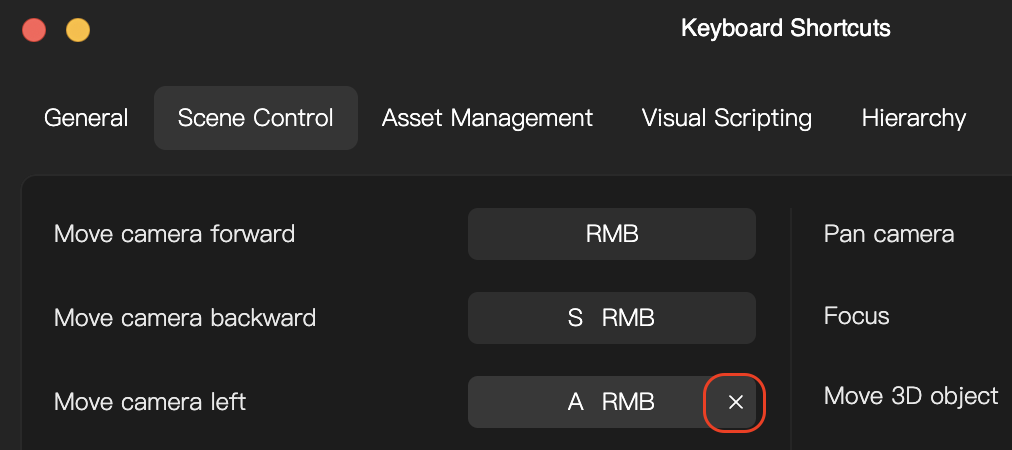 reset a specific shortcut