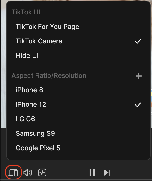 TikTok UI menu