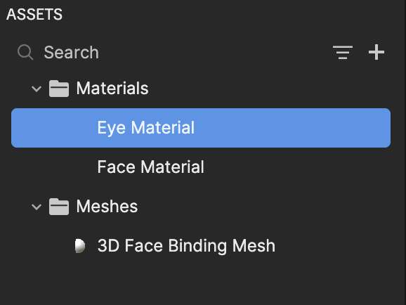 eye material in assets panel