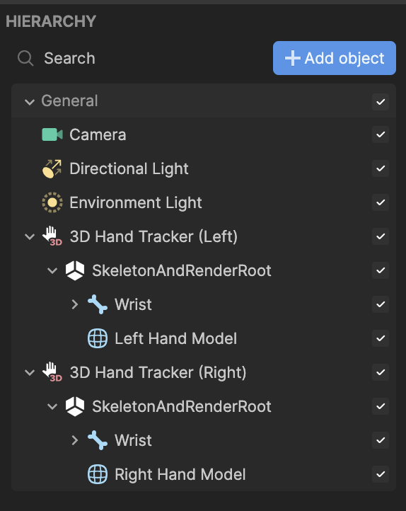 3d hand tacker in hierarchy